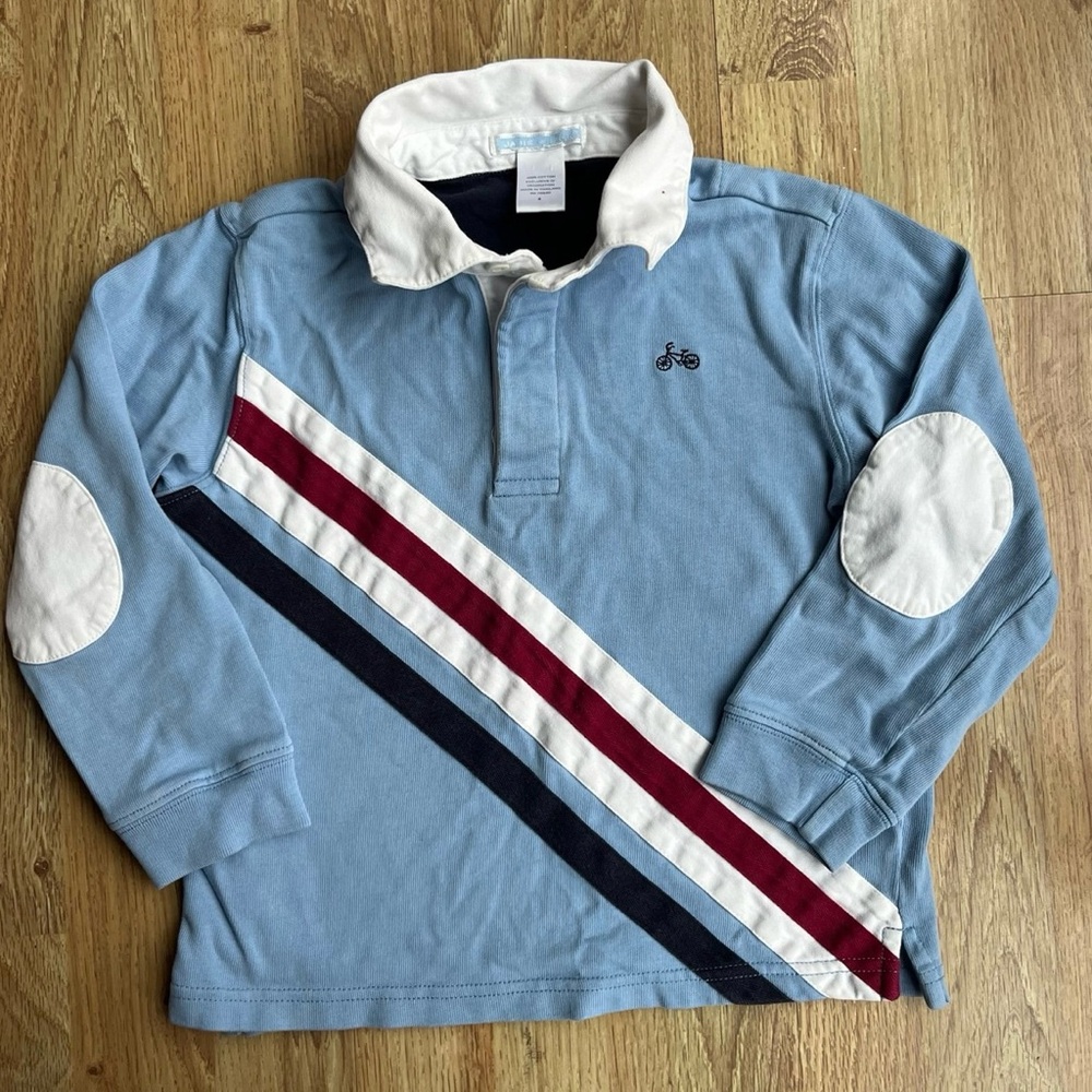 4T Janie and Jack rugby shirt with elbow patches 2-toned white collar, stripe